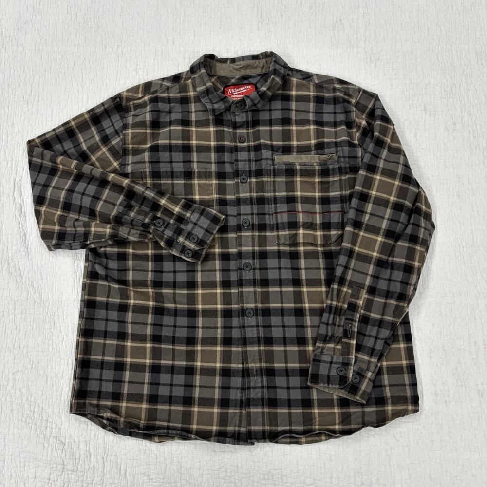 Milwaukee Gridiron Shirt Mens Size XL Gray Plaid Flannel Long Sleeve Button Up